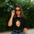 Camiseta con estampado,  100% Algodón, Camiseta casual de manga corta y cuello redondo, con diseño naranjas  DTF. Perfecta para el estilo diario.