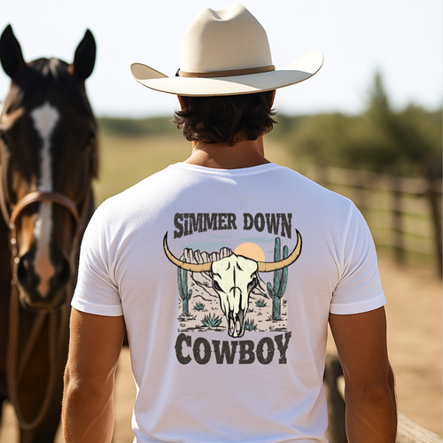 Camiseta casual de corte holgado con cuello redondo, manga corta, 100% Algodón, con diseño vaquero Cowboy. Perfecta para el estilo diario.