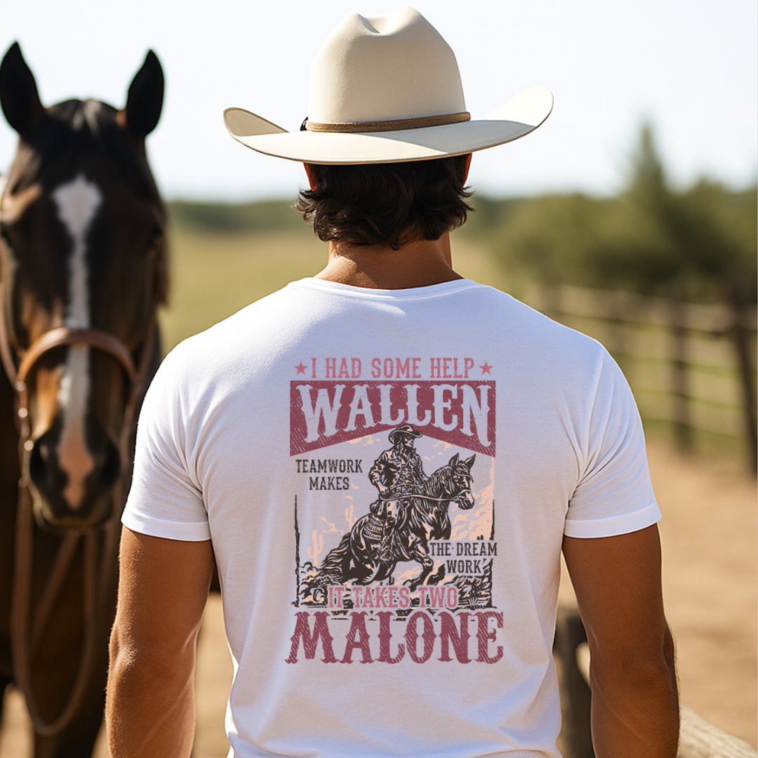 Camiseta casual de corte holgado con cuello redondo, manga corta, 100% Algodón, con diseño vaquero Wallen Malone. Perfecta para el estilo diario.