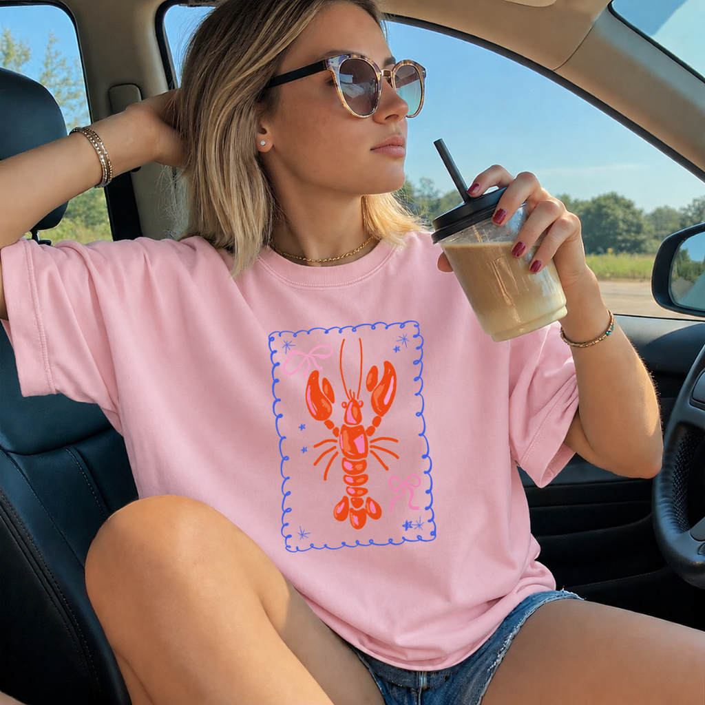Camiseta con estampado,  100% Algodón, Camiseta casual de manga corta y cuello redondo, con diseño naranjas Langosta DTF. Perfecta para el estilo diario.
