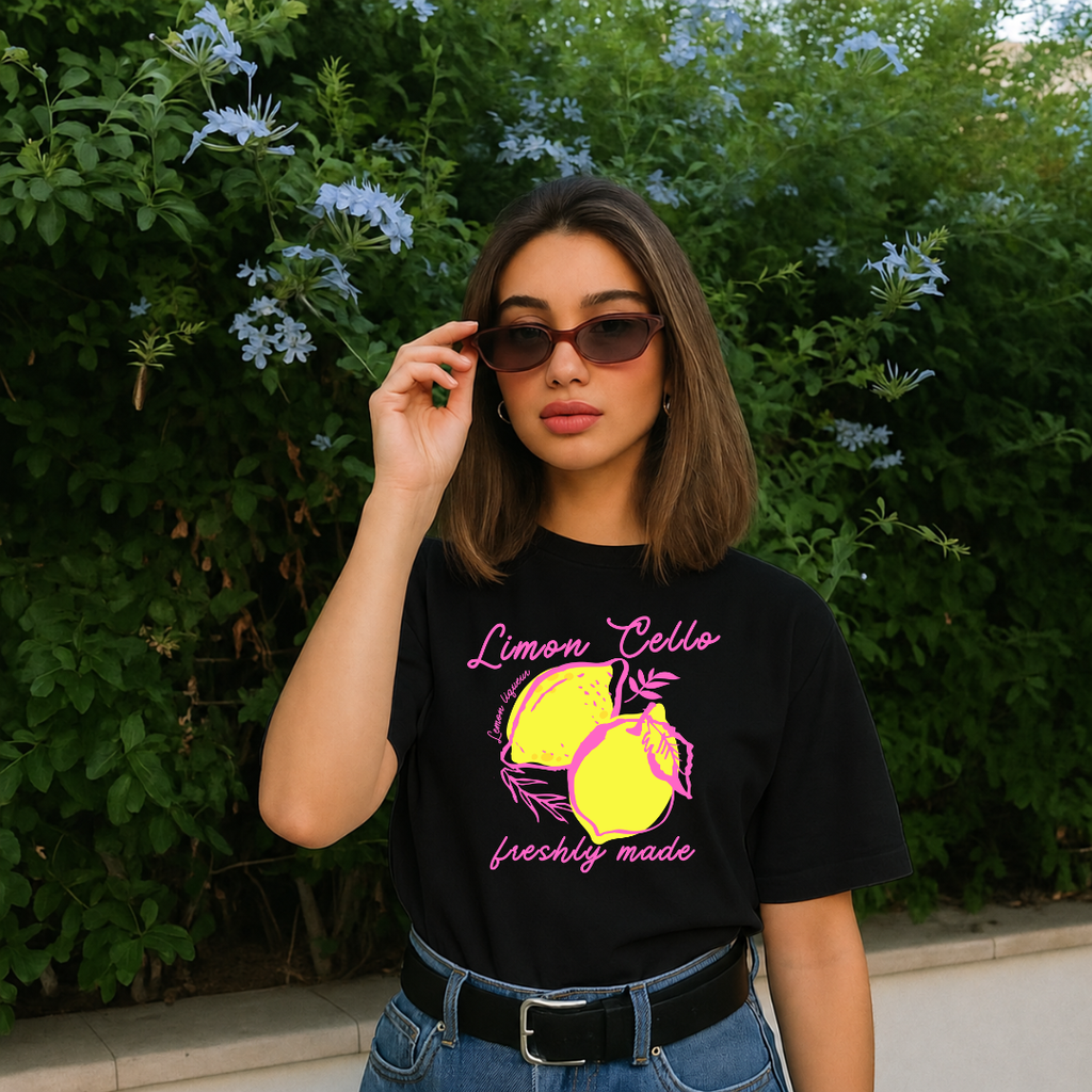 Camiseta con estampado,  100% Algodón, Camiseta casual de manga corta y cuello redondo, con diseño Limoncello DTF. Perfecta para el estilo diario.