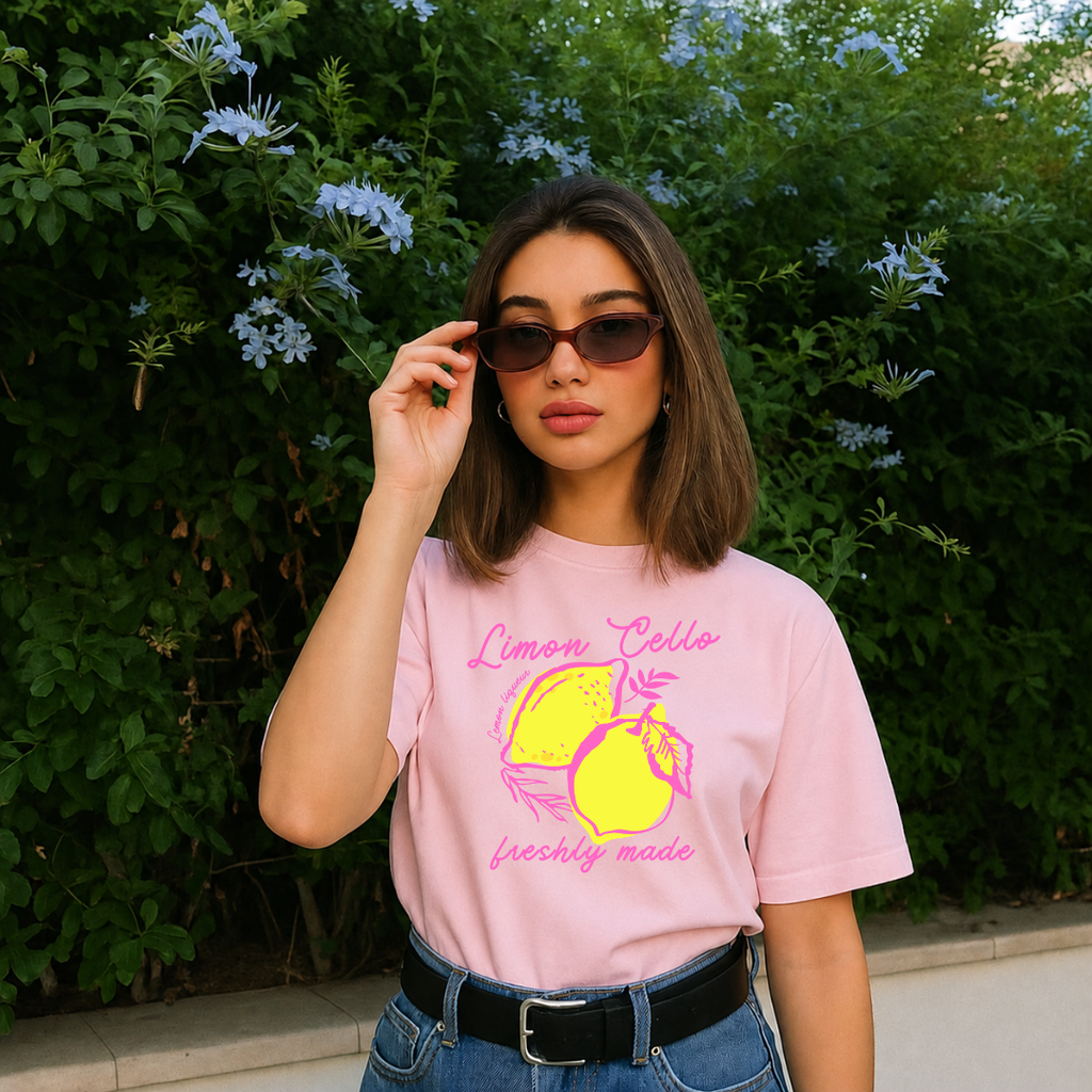 Camiseta con estampado,  100% Algodón, Camiseta casual de manga corta y cuello redondo, con diseño Limoncello DTF. Perfecta para el estilo diario.