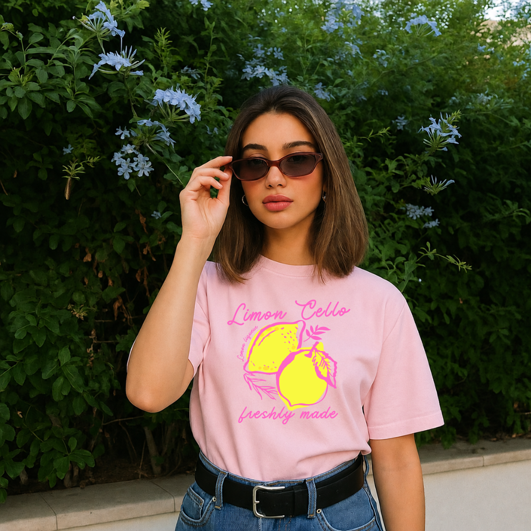Camiseta con estampado,  100% Algodón, Camiseta casual de manga corta y cuello redondo, con diseño Limoncello DTF. Perfecta para el estilo diario.