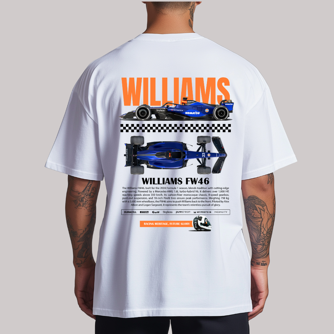Playera Oversize Cuello Redondo, Manga Corta 100% Algodón, con Diseño Formula 1 (WILLIAM)