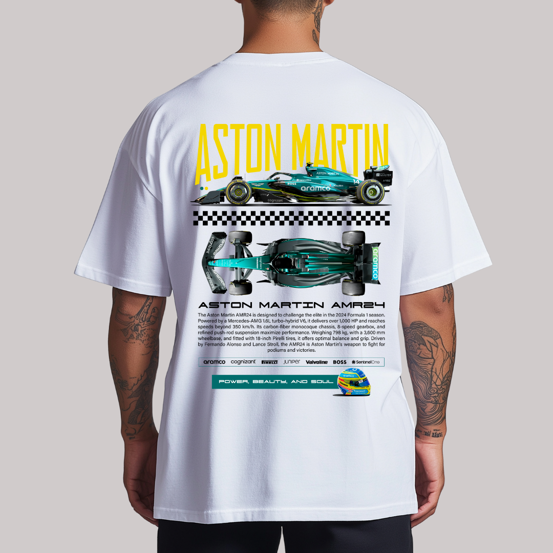 Playera Oversize Cuello Redondo, Manga Corta 100% Algodón, con Diseño Formula 1 (ASTON MARTIN)