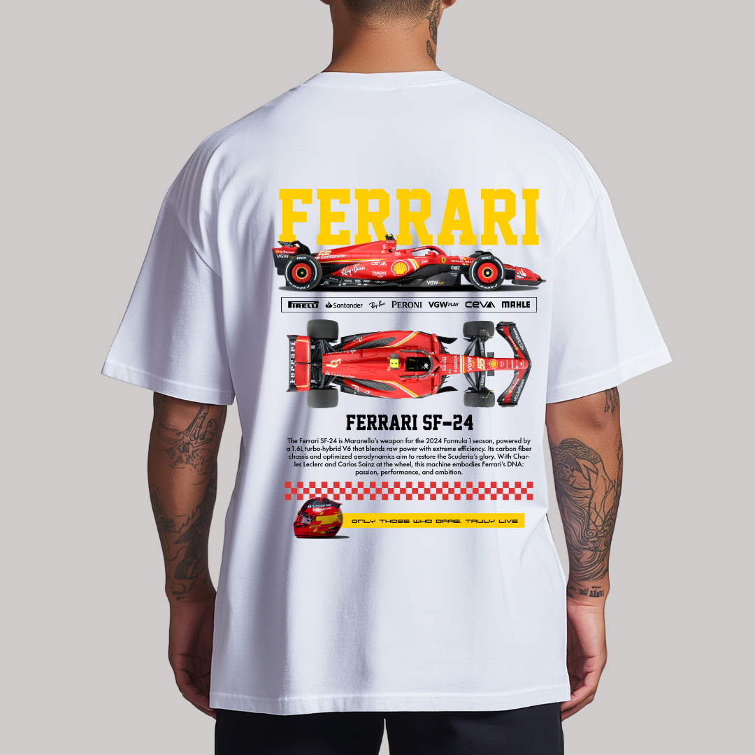 Playera Oversize Cuello Redondo, Manga Corta 100% Algodón, con Diseño Formula 1 (FERRARI)