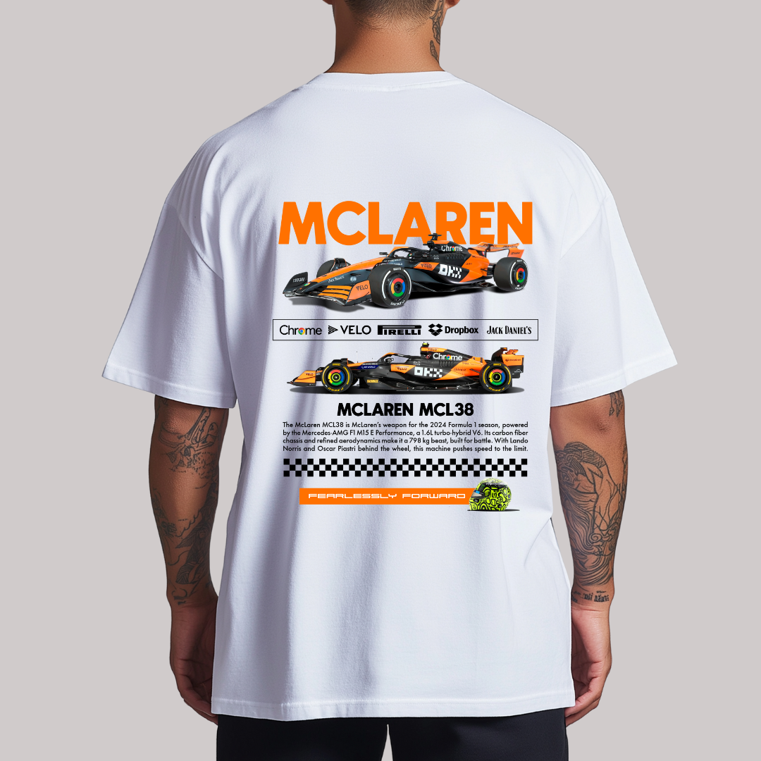 Playera Oversize Cuello Redondo, Manga Corta 100% Algodón, con Diseño Formula 1 (MCLAREN)