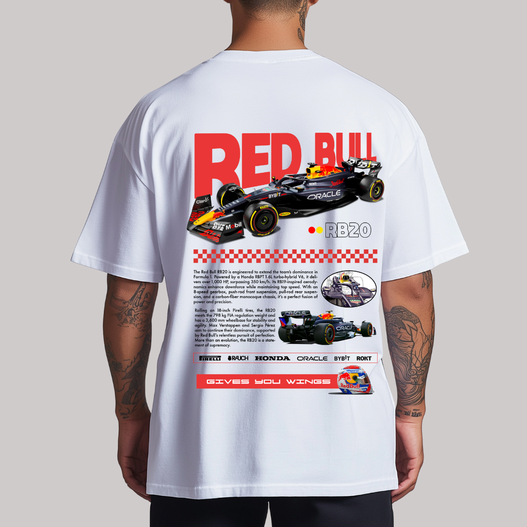 Playera Oversize Cuello Redondo, Manga Corta 100% Algodón, con Diseño Formula 1 (RED BULL)