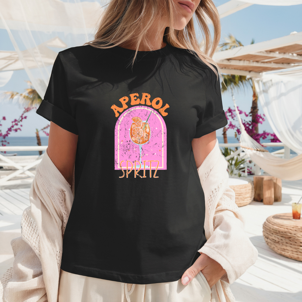 Camiseta casual de corte holgado con cuello redondo, manga corta, 100% Algodón, con gráfico de Aperol. Perfecta para el estilo diario.