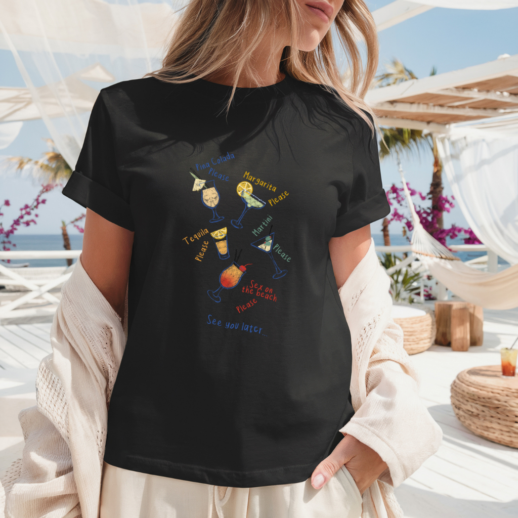 Camiseta casual de corte holgado con cuello redondo, manga corta, 100% Algodón, con gráfico de Drinks. Perfecta para el estilo diario.