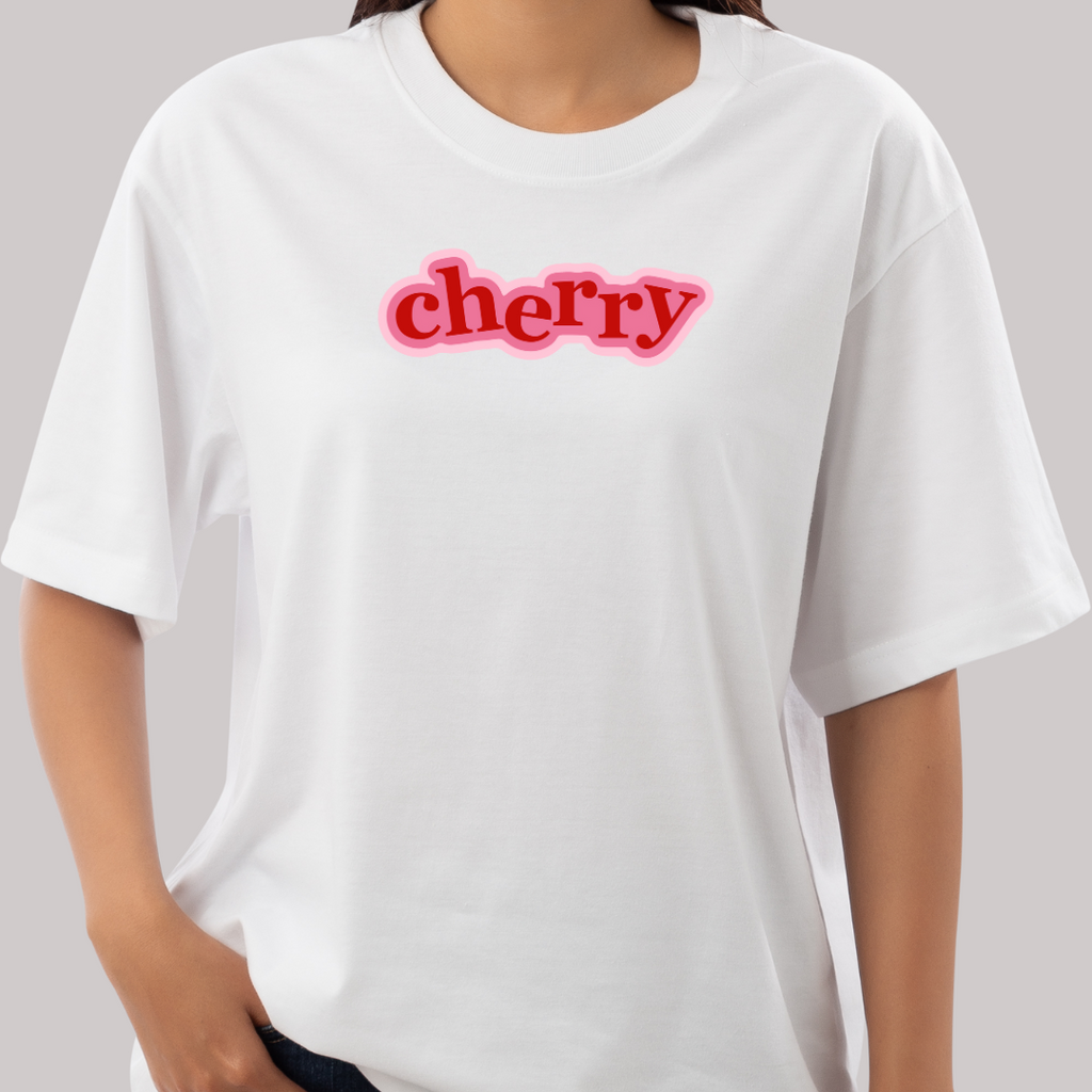 Playera Oversize Cuello Redondo, Manga Corta 100% Algodón, con Diseño Cherry Letras