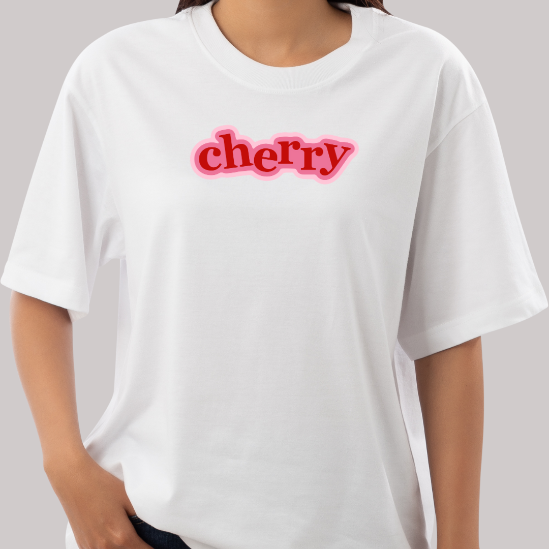 Playera Oversize Cuello Redondo, Manga Corta 100% Algodón, con Diseño Cherry Letras
