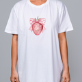 Playera Oversize Cuello Redondo, Manga Corta 100% Algodón, con Diseño Strawberrie Rosa