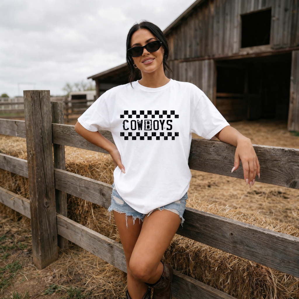 Camiseta con estampado,  100% Algodón, Camiseta casual de manga corta y cuello redondo, con diseño vaquero Cowboys DTF. Perfecta para el estilo diario.