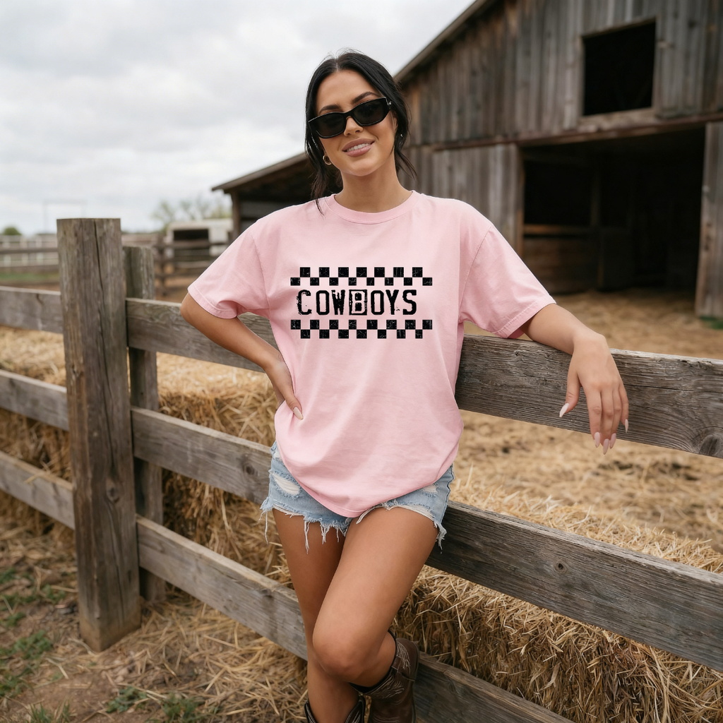 Camiseta con estampado,  100% Algodón, Camiseta casual de manga corta y cuello redondo, con diseño vaquero Cowboys DTF. Perfecta para el estilo diario.
