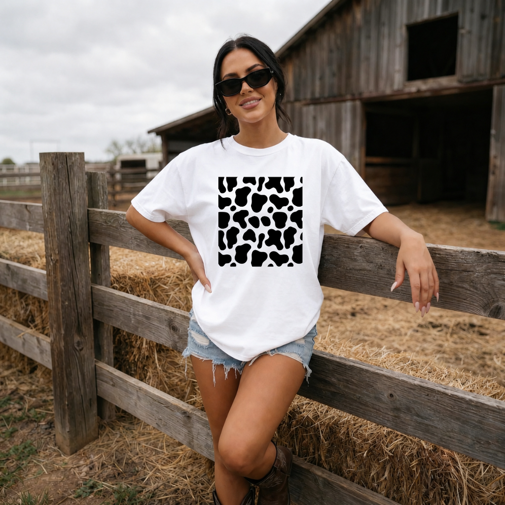 Camiseta con estampado,  100% Algodón, Camiseta casual de manga corta y cuello redondo, con diseño vaquero DTF. Perfecta para el estilo diario.