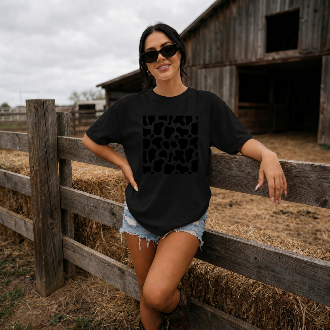 Camiseta con estampado,  100% Algodón, Camiseta casual de manga corta y cuello redondo, con diseño vaquero DTF. Perfecta para el estilo diario.
