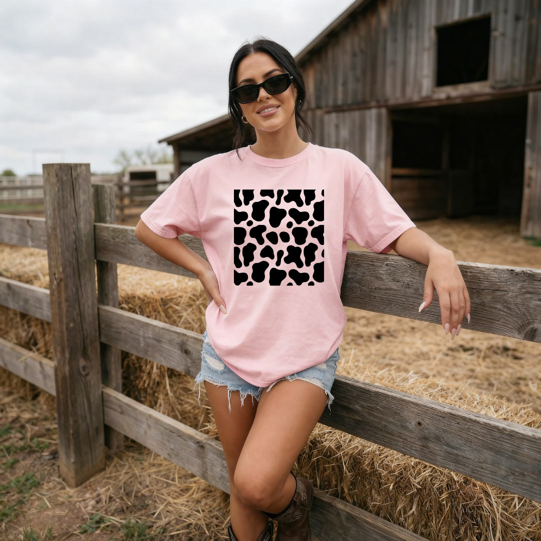 Camiseta con estampado,  100% Algodón, Camiseta casual de manga corta y cuello redondo, con diseño vaquero DTF. Perfecta para el estilo diario.