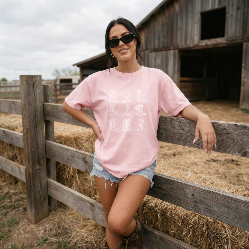 Camiseta con estampado,  100% Algodón, Camiseta casual de manga corta y cuello redondo, con diseño vaquero Botass DTF. Perfecta para el estilo diario.