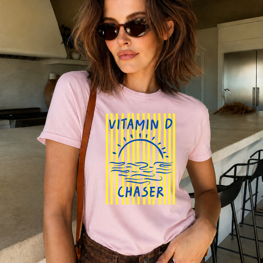 Camiseta con estampado,  100% Algodón, Camiseta casual de manga corta y cuello redondo, con diseño Vitamina D DTF. Perfecta para el estilo diario