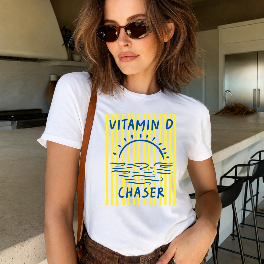 Camiseta con estampado,  100% Algodón, Camiseta casual de manga corta y cuello redondo, con diseño Vitamina D DTF. Perfecta para el estilo diario