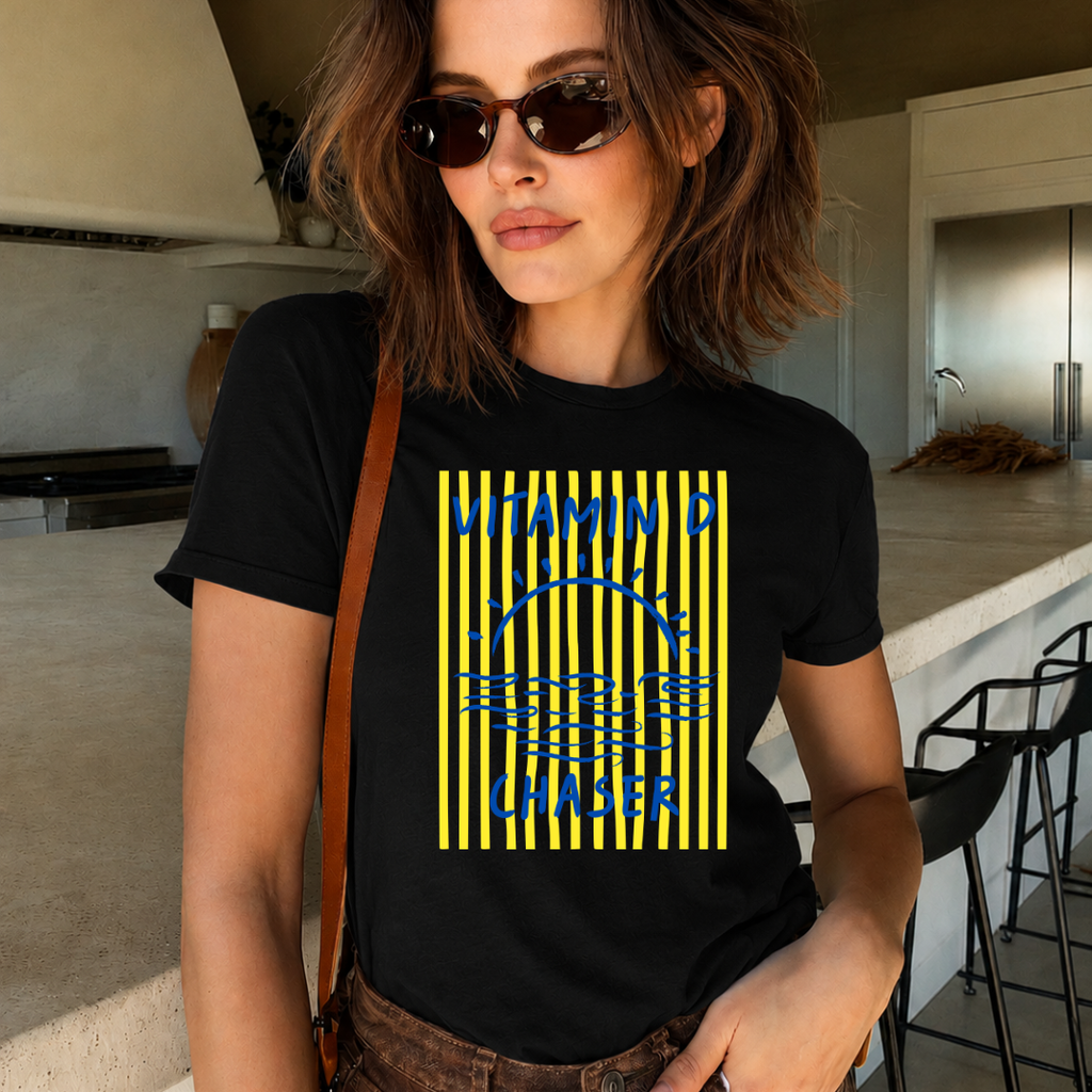 Camiseta con estampado,  100% Algodón, Camiseta casual de manga corta y cuello redondo, con diseño Vitamina D DTF. Perfecta para el estilo diario