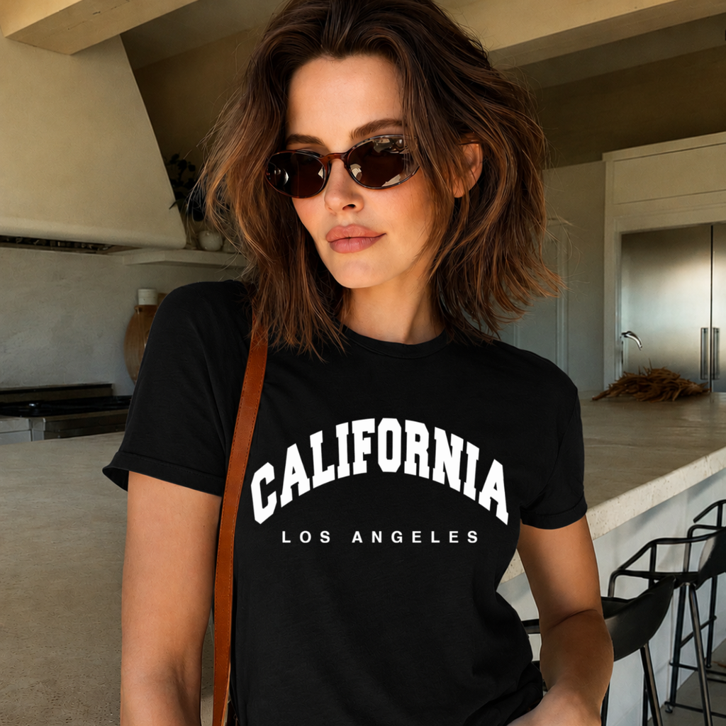 Camiseta con estampado,  100% Algodón, Camiseta casual de manga corta y cuello redondo, con diseño California DTF. Perfecta para el estilo diario.