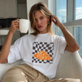 Camiseta con estampado,  100% Algodón, Camiseta casual de manga corta y cuello redondo, con diseño Croissant DTF. Perfecta para el estilo diario.